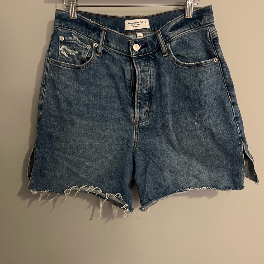 Abercrombie & Fitch Dad Short High Rise Jean Shorts Distressed Raw-Cut